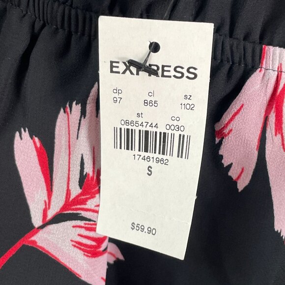 NEW Express Womens Small Floral Chiffon Blouse Long Sleeve Peplum Shirt Top - Picture 5 of 8